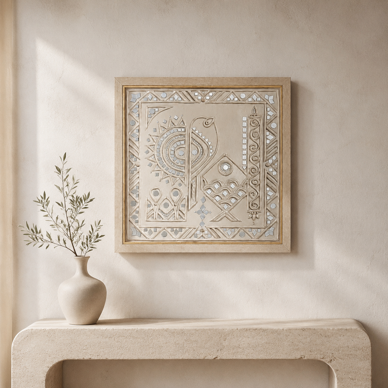 تابلو لیپان آینه کاری مرغ و ماهی